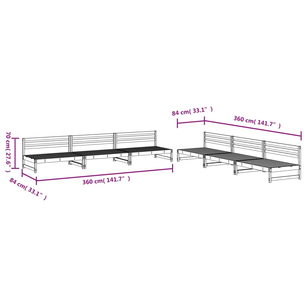6-tlg. Garten-Lounge-Set Massivholz Kiefer