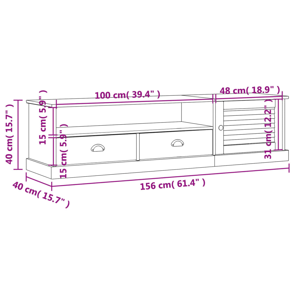 Meuble TV VIGO gris 156x40x40 cm pin massif