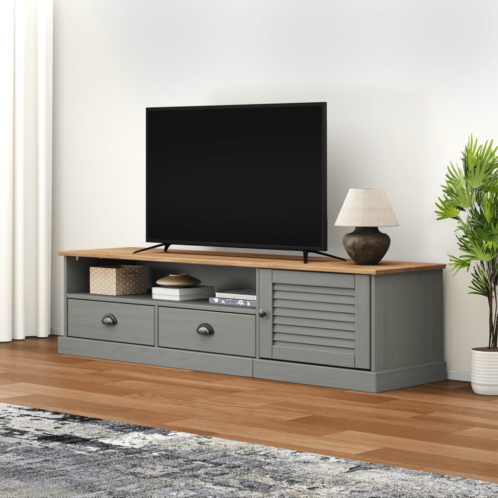 Meuble TV VIGO gris 156x40x40 cm pin massif