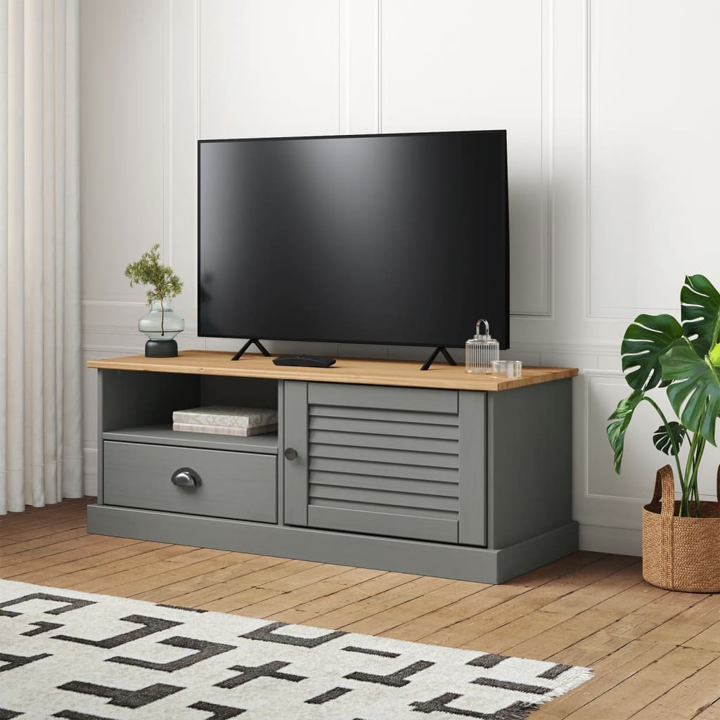 Meuble TV VIGO gris 106x40x40 cm pin massif