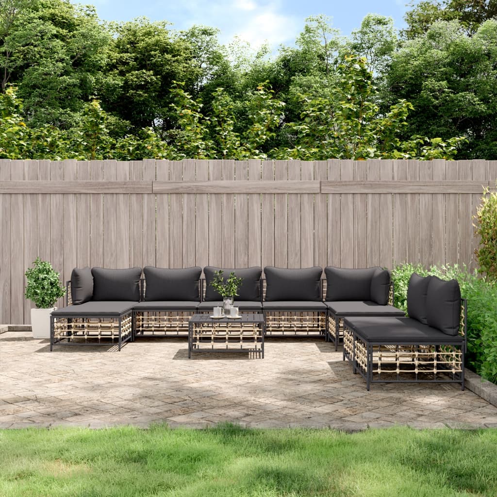 Salon de jardin 10 pièces avec coussins, anthracite, polyrotin
