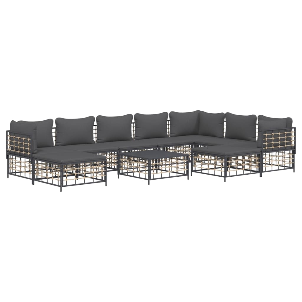Salon de jardin 10 pièces avec coussins, anthracite, polyrotin