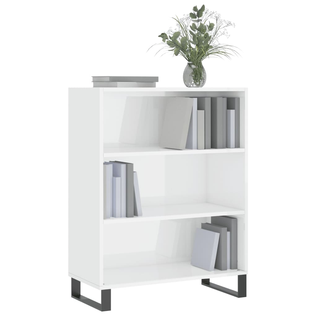 Armoire à étagères blanc brillant 69,5x32,5x90 cm en bois