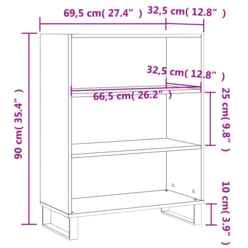 Armoire à étagères gris béton 69,5x32,5x90 cm en bois