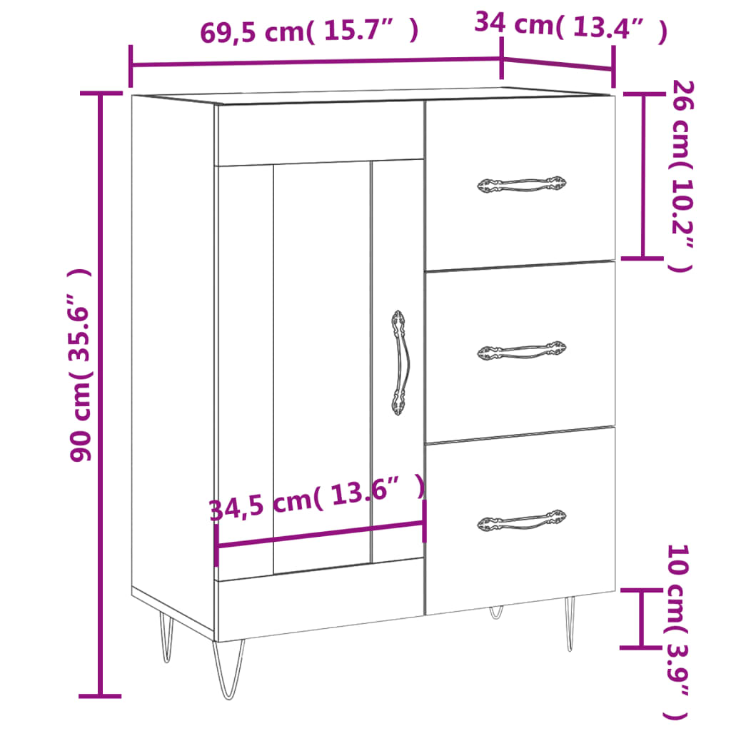 Sideboard Weiß 69,5x34x90 cm Holzwerkstoff