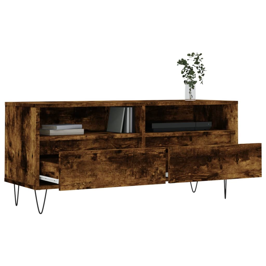 Meuble TV chêne fumé 100x34,5x44,5 cm matériau bois