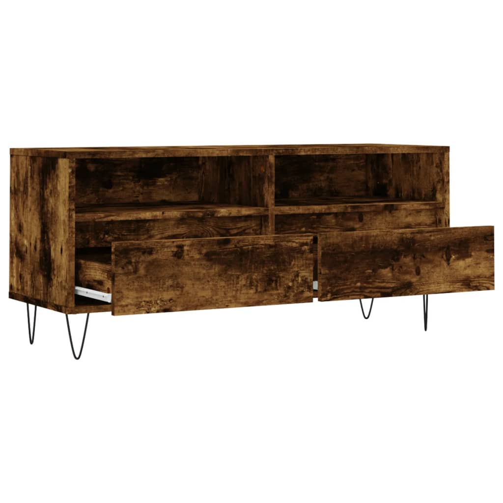 Meuble TV chêne fumé 100x34,5x44,5 cm matériau bois