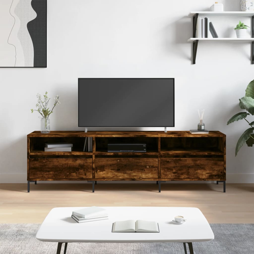 Meuble TV chêne fumé 150x30x44,5 cm matériau bois