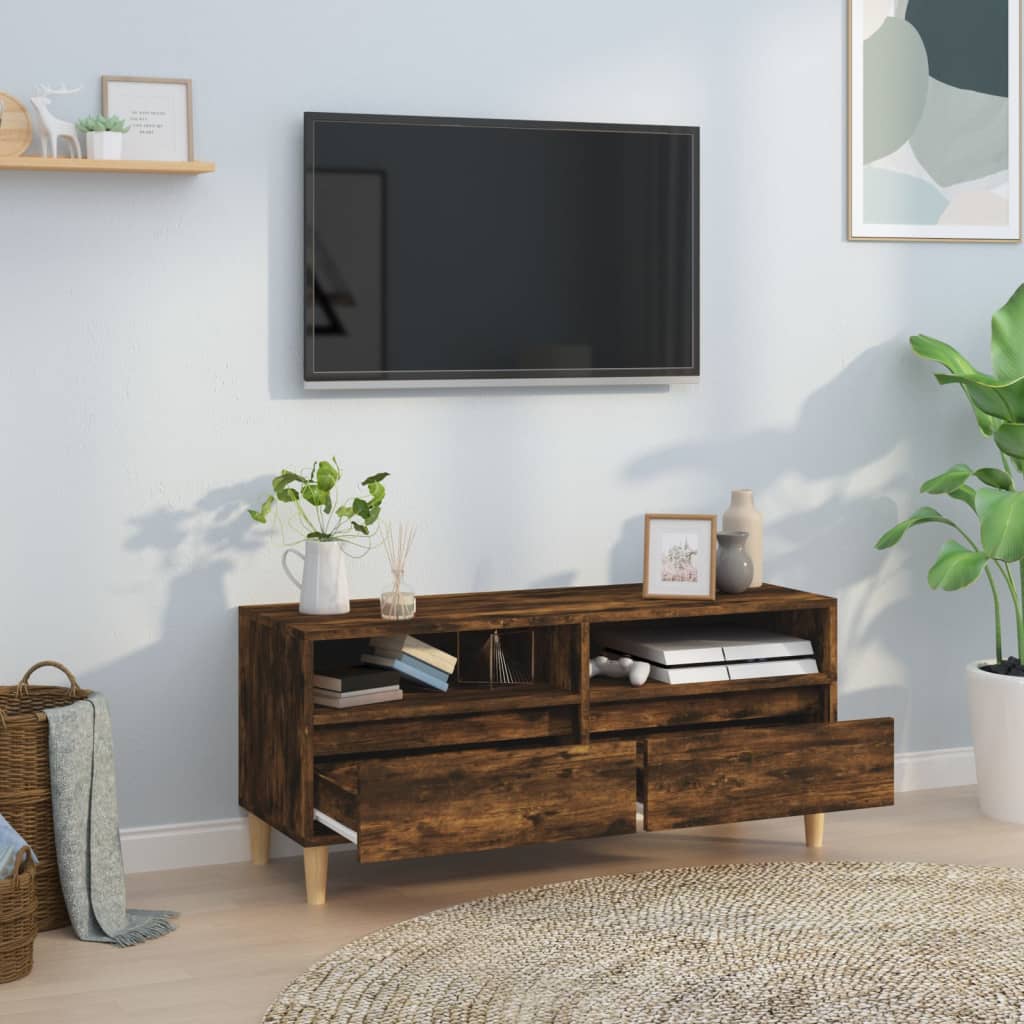 Meuble TV chêne fumé 100x34,5x44,5 cm matériau bois