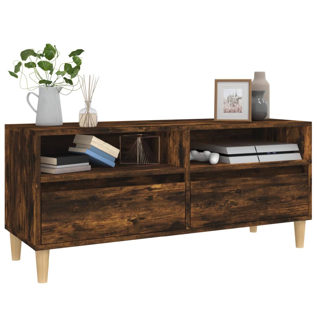 Meuble TV chêne fumé 100x34,5x44,5 cm matériau bois
