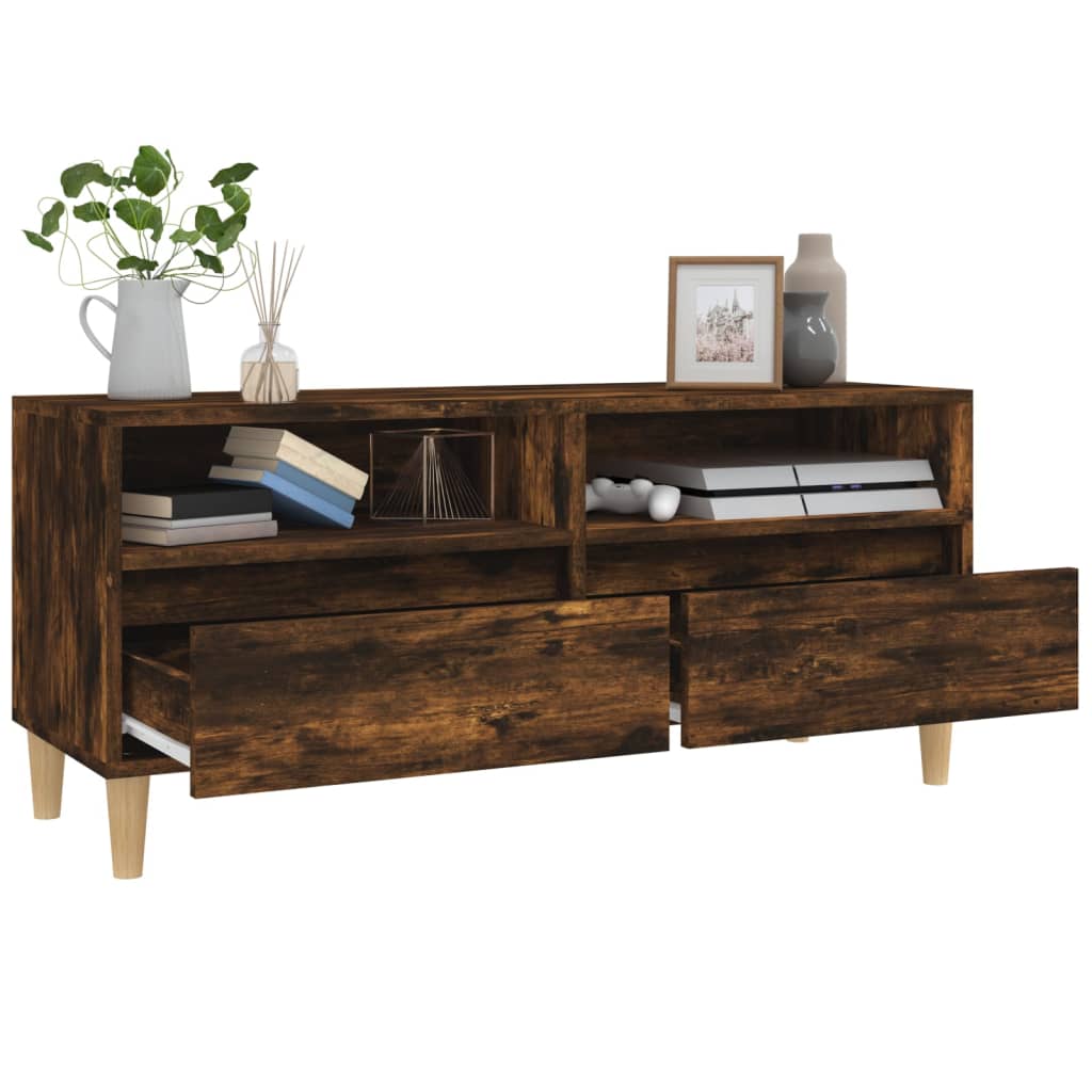 Meuble TV chêne fumé 100x34,5x44,5 cm matériau bois