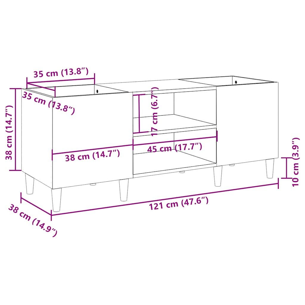 Plattenschrank Räuchereiche 121x38x48 cm Holzwerkstoff