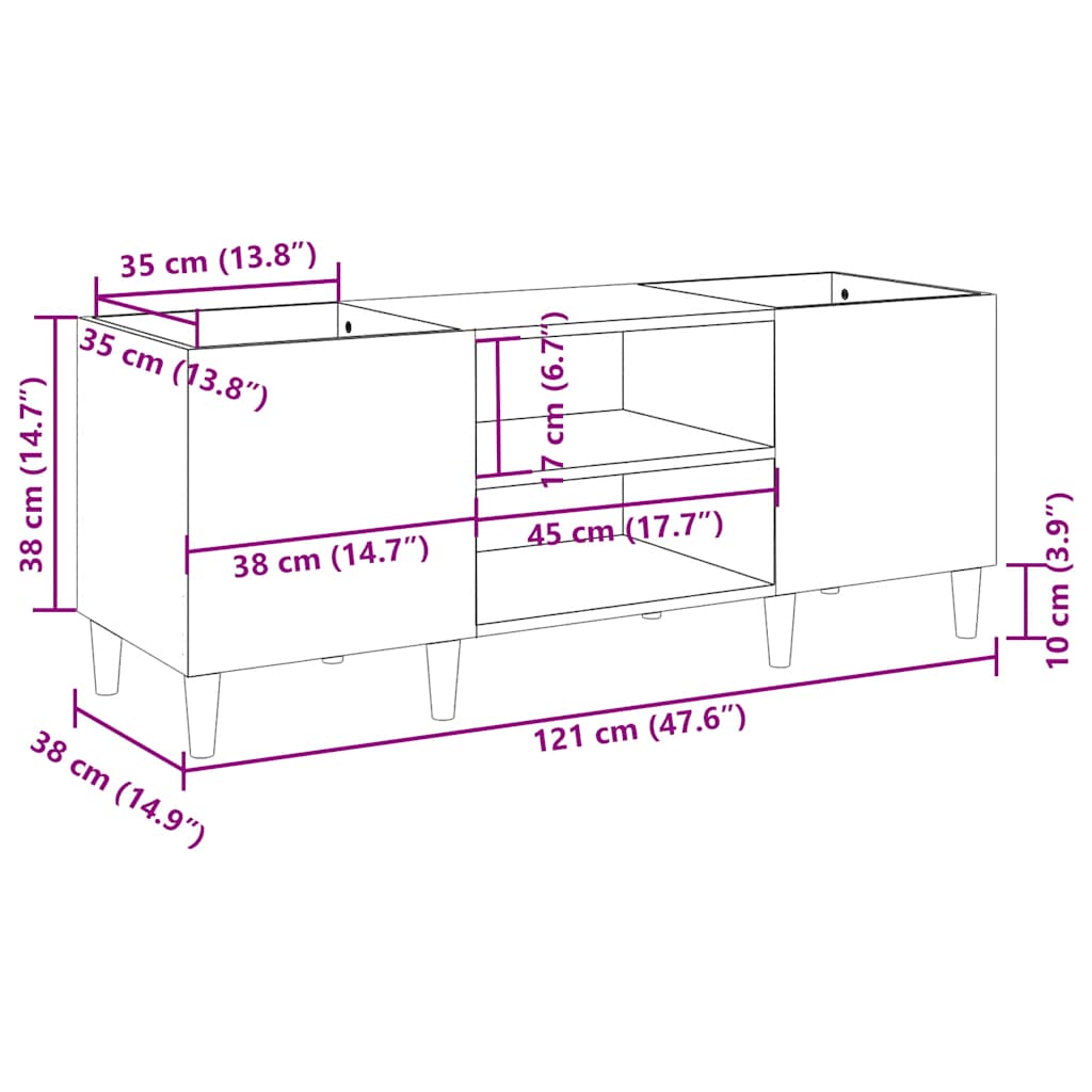 Plattenschrank Braun Eichen-Optik 121x38x48 cm Holzwerkstoff