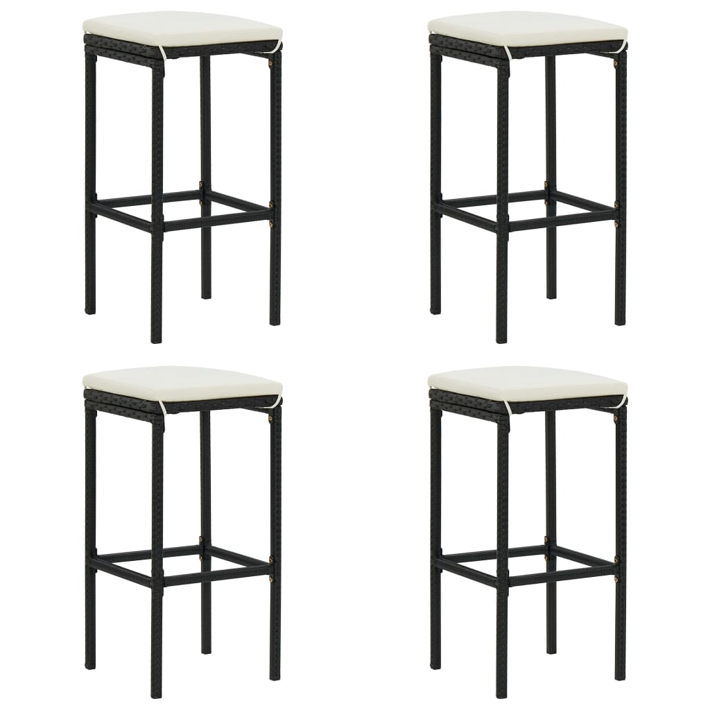 5-tlg. Gartenbar-Set mit Kissen Schwarz Poly Rattan