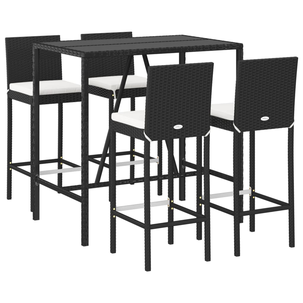 5-tlg. Gartenbar-Set mit Kissen Schwarz Poly Rattan