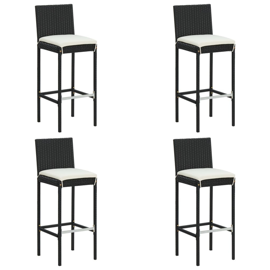 5-tlg. Gartenbar-Set mit Kissen Schwarz Poly Rattan