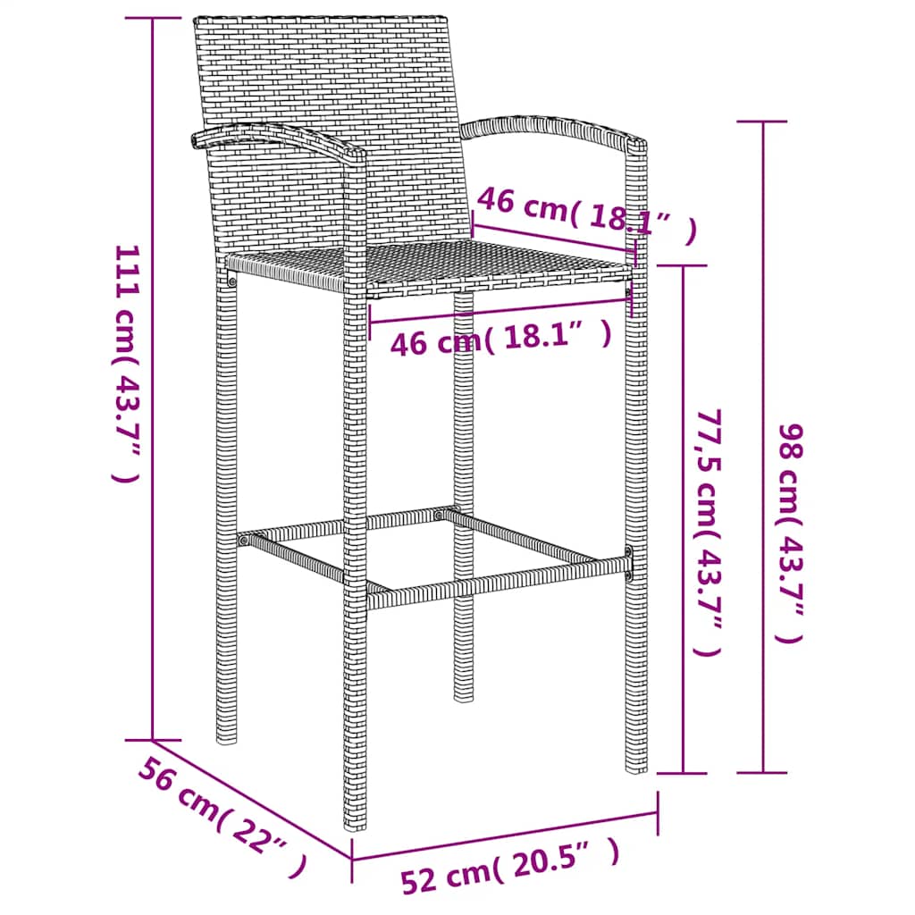 3-tlg. Gartenbar-Set Schwarz Poly Rattan