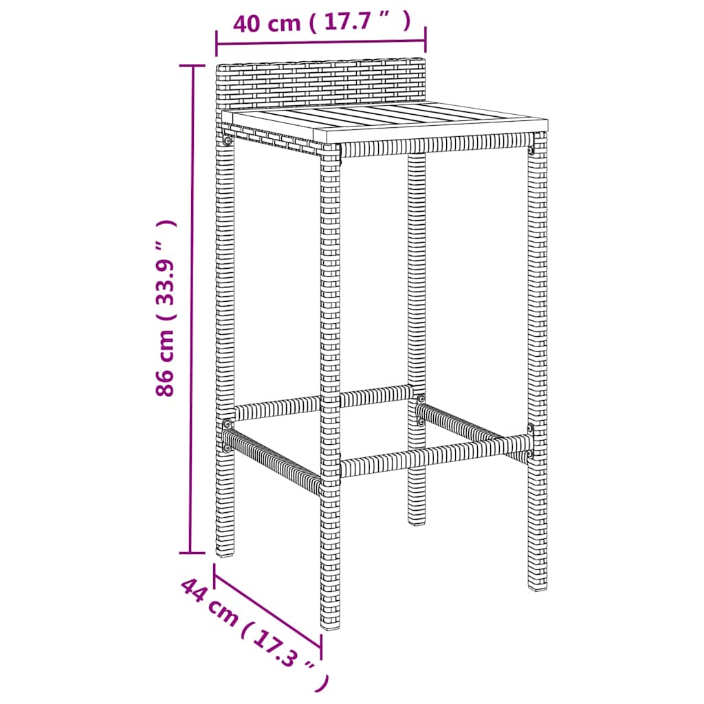 7-tlg. Gartenbar-Set Grau Poly Rattan & Massivholz Akazie