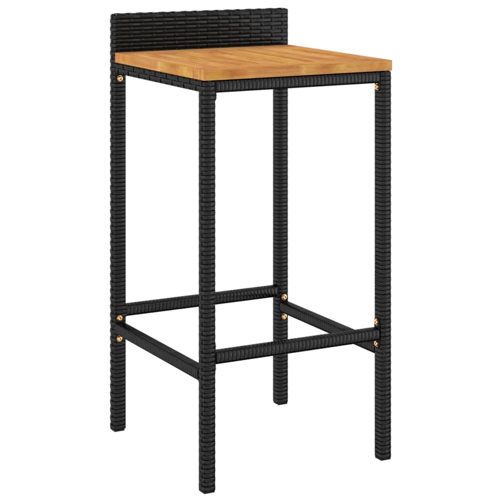 5-piece garden bar set, black, poly rattan and solid acacia wood