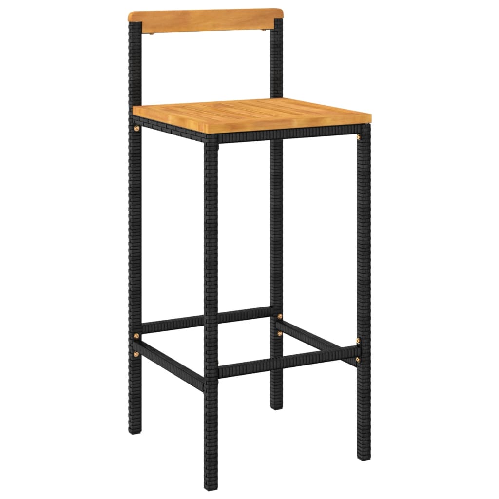 5-piece garden bar set, black, poly rattan and solid acacia wood