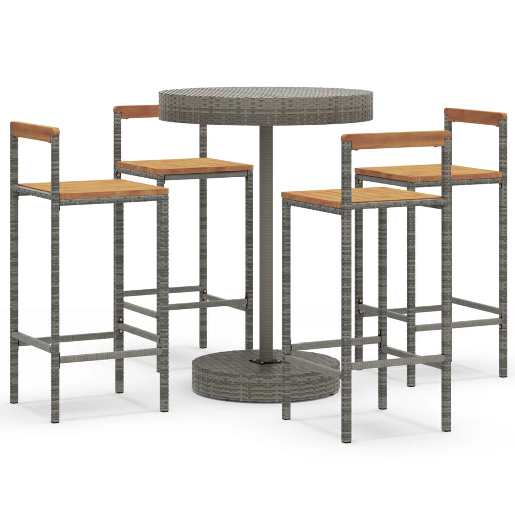 5-piece garden bar set grey poly rattan & solid acacia wood