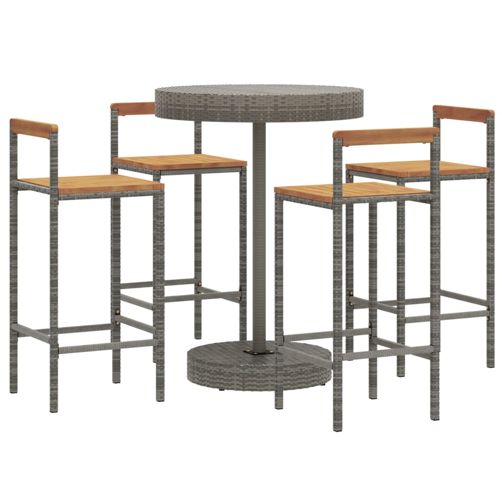 5-piece garden bar set grey poly rattan & solid acacia wood