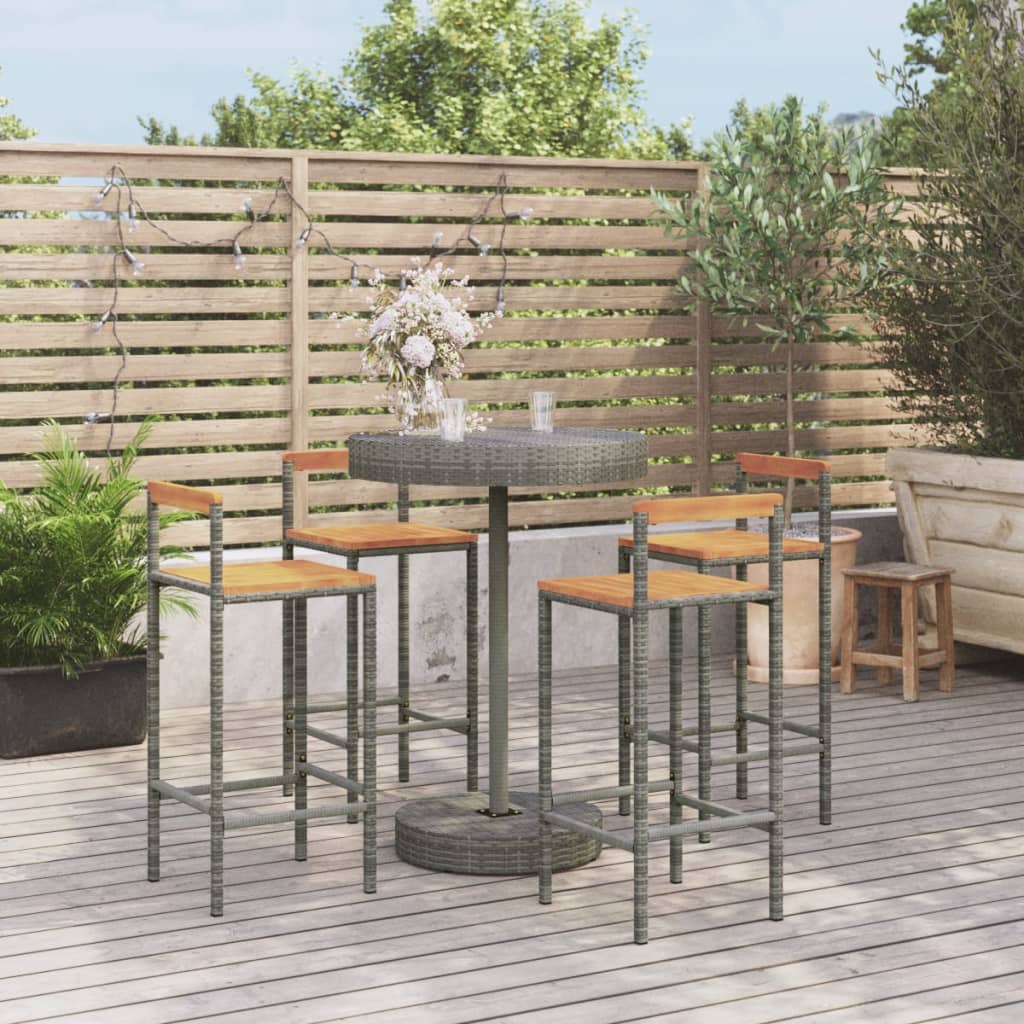 5-piece garden bar set grey poly rattan & solid acacia wood