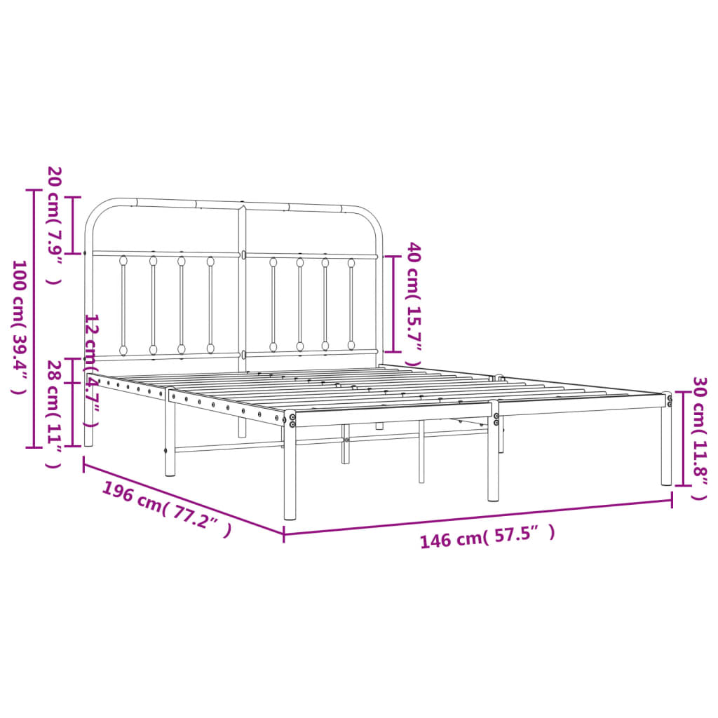 Bed frame with headboard metal black 140x190 cm