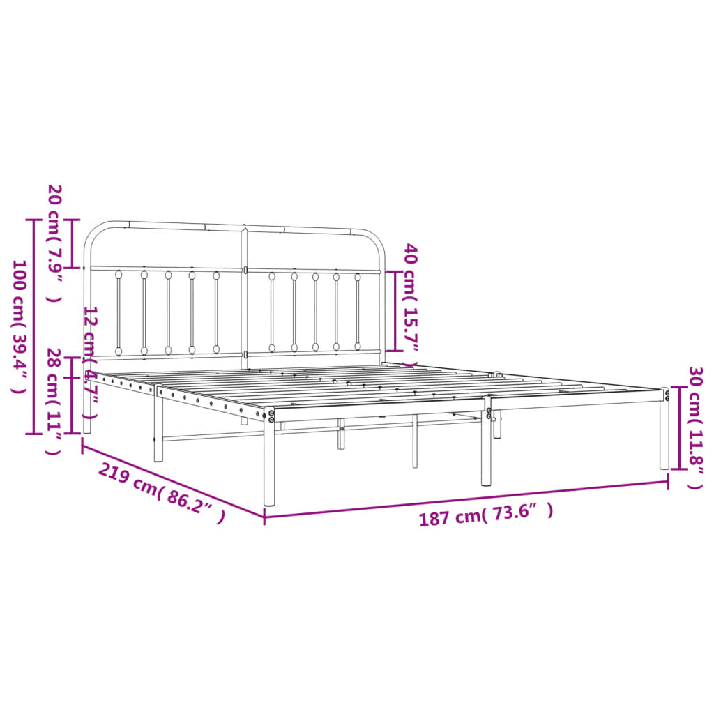 Bed frame with headboard metal black 183x213 cm