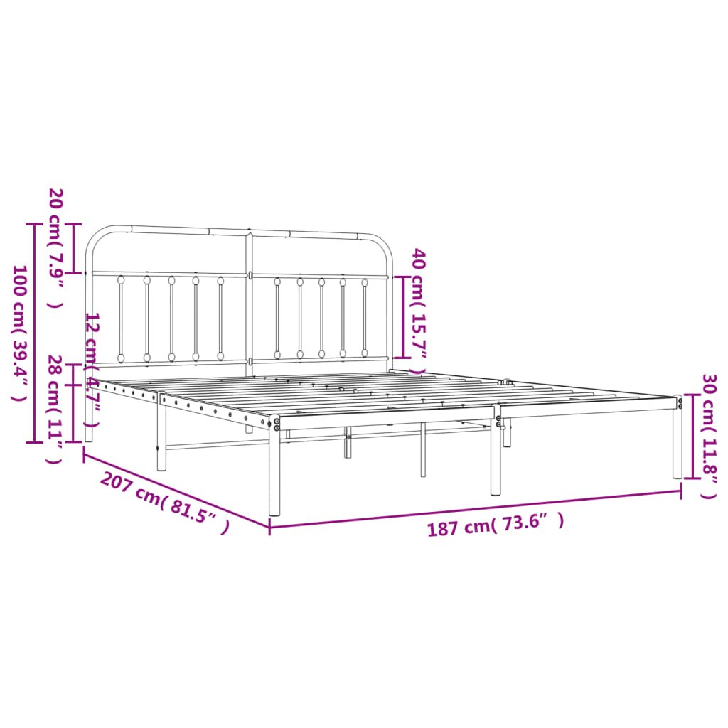 Bed frame with headboard metal white 180x200 cm