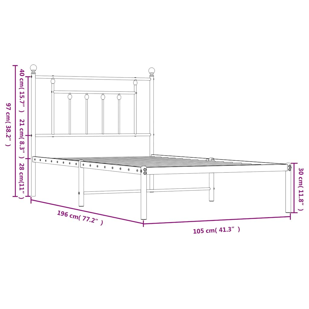 Bettgestell mit Kopfteil Metall Schwarz 100x190 cm