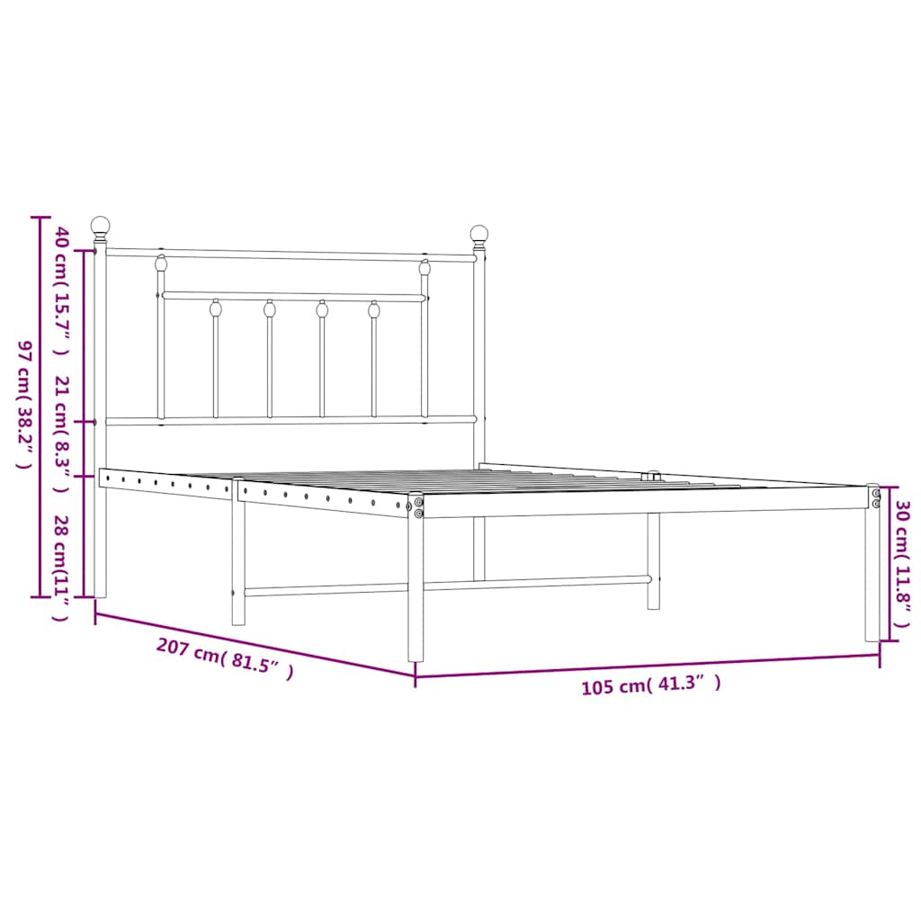 Bettgestell mit Kopfteil Metall Schwarz 100x200 cm