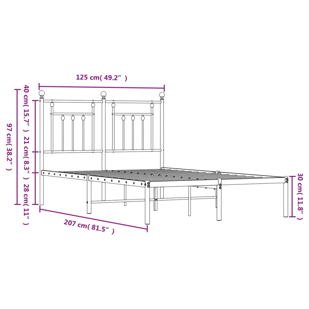 Bed frame with headboard metal black 120x200 cm