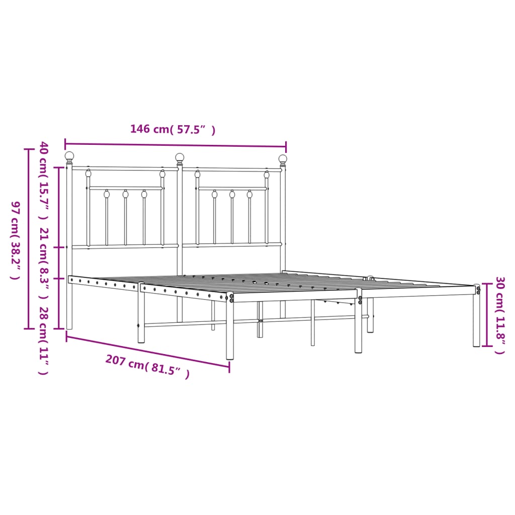 Bed frame with headboard metal black 140x200 cm