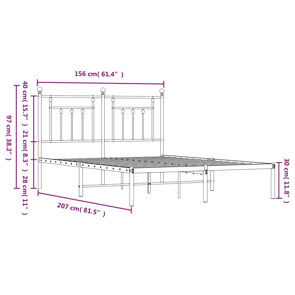 Bed frame with headboard metal black 150x200 cm