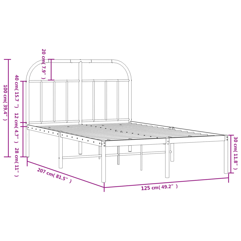 Bed frame with headboard metal white 120x200 cm