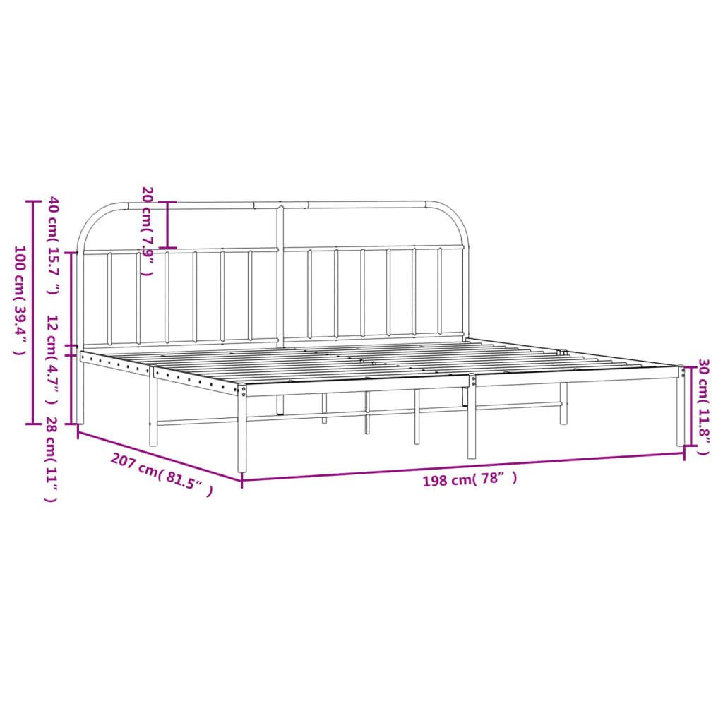 Bed frame with headboard metal white 193x203 cm