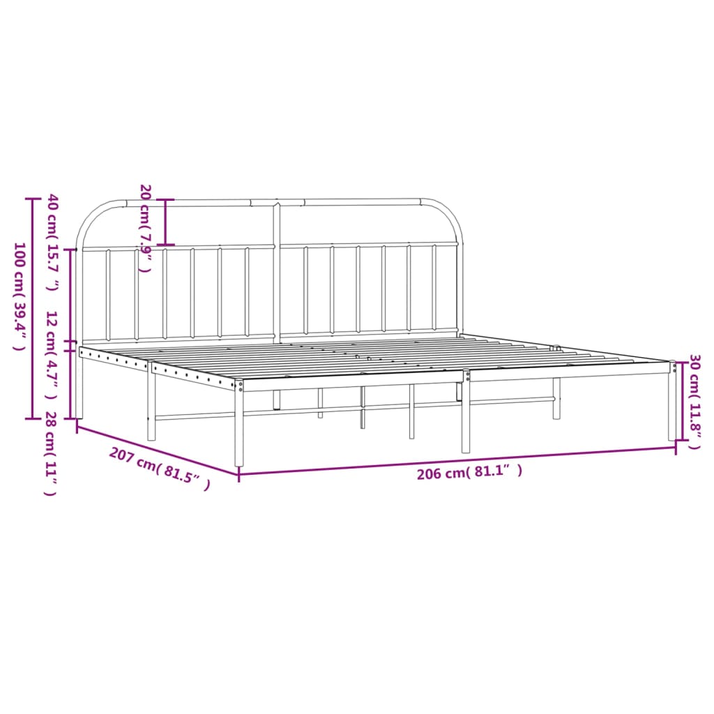 Bed frame with headboard metal white 200x200 cm