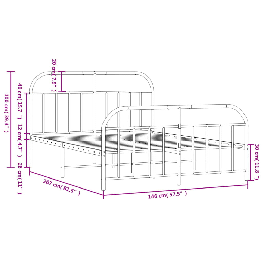 Bed frame with head and footboard metal white 140x200 cm