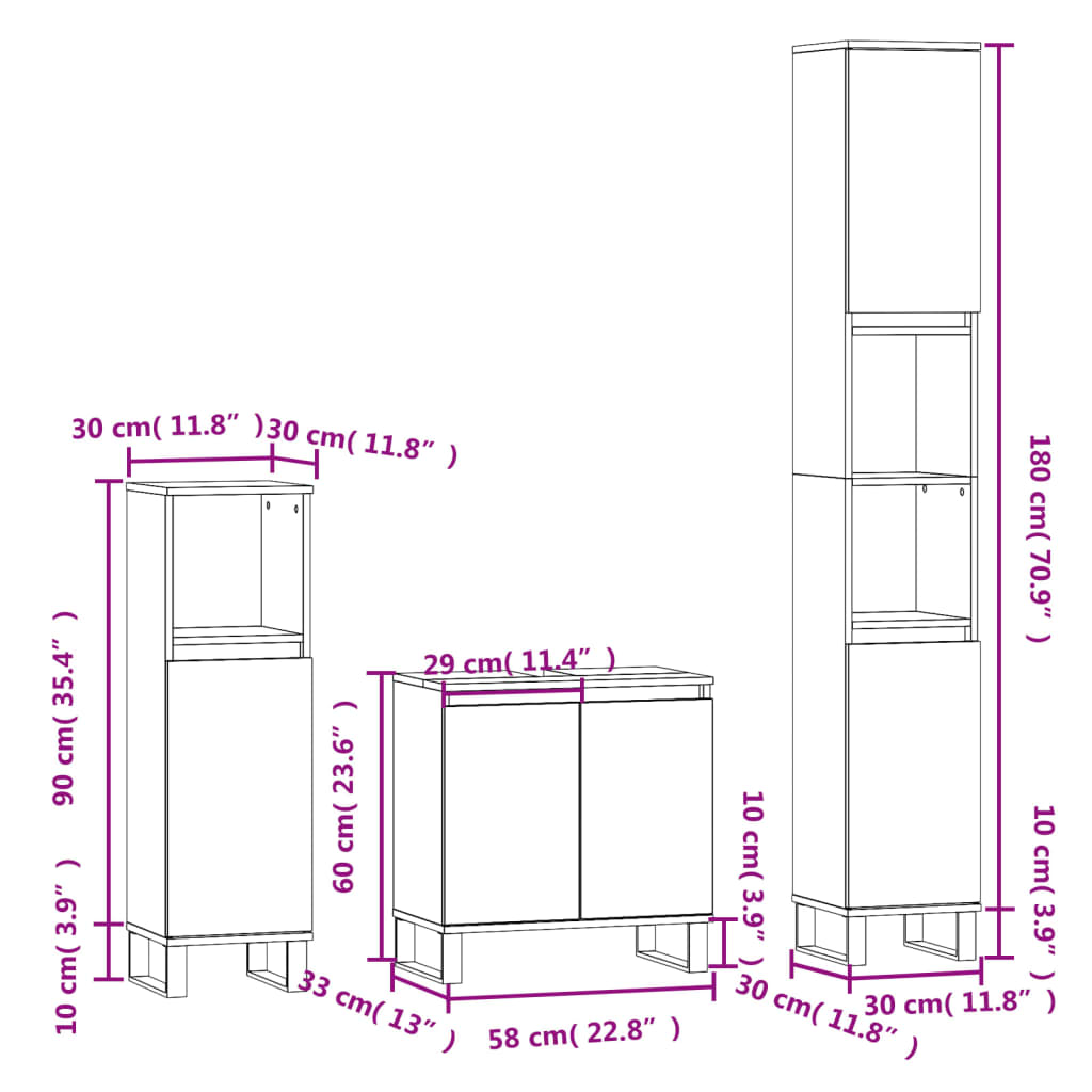 3-tlg. Badmöbel-Set Räuchereiche Holzwerkstoff
