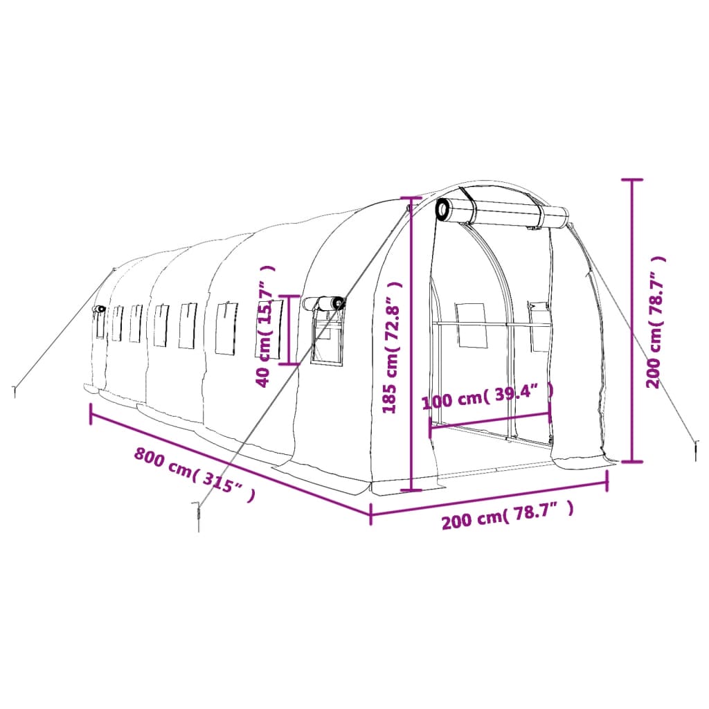 Gewächshaus mit Stahlrahmen Grün 16 m² 8x2x2 m