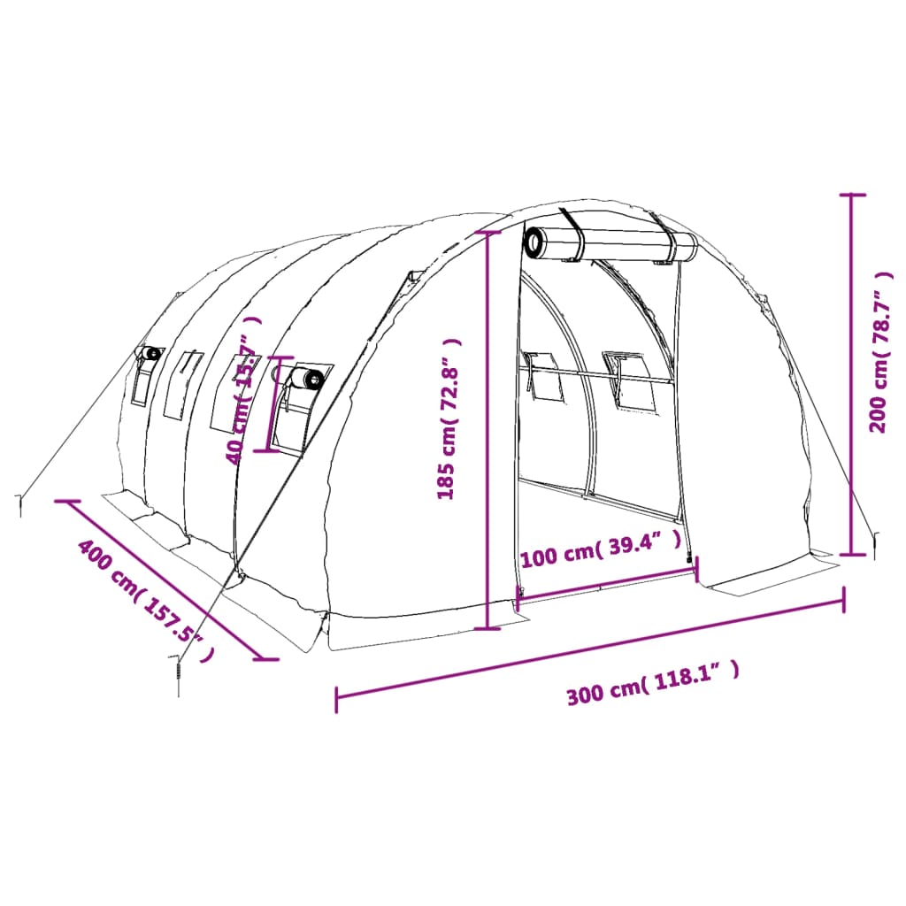Gewächshaus mit Stahlrahmen Weiß 12 m² 4x3x2 m