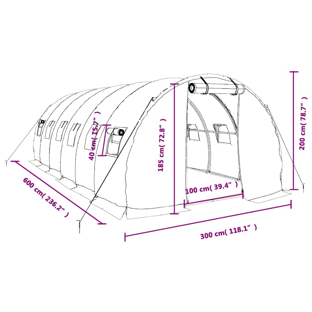 Gewächshaus mit Stahlrahmen Weiß 18 m² 6x3x2 m
