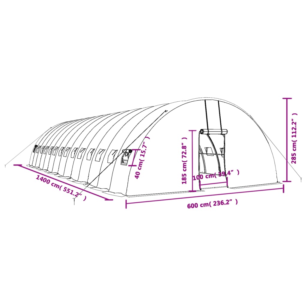Gewächshaus mit Stahlrahmen Grün 84 m² 14x6x2,85 m