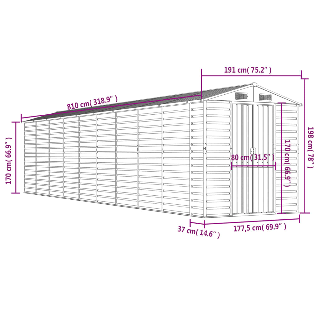 Gartenhaus Hellgrau 191 x 810 x 198 cm Verzinkter Stahl