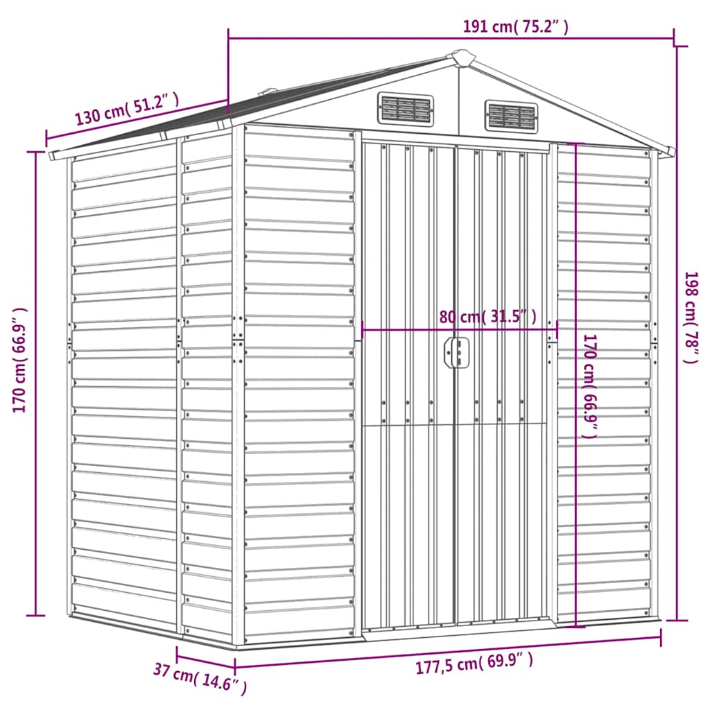 Gerätehaus Anthrazit 191x130x198 cm Verzinkter Stahl