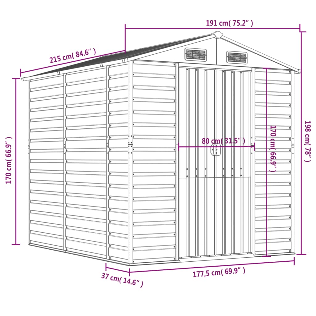Gartenhaus Braun 191 x 215 x 198 cm Verzinkter Stahl