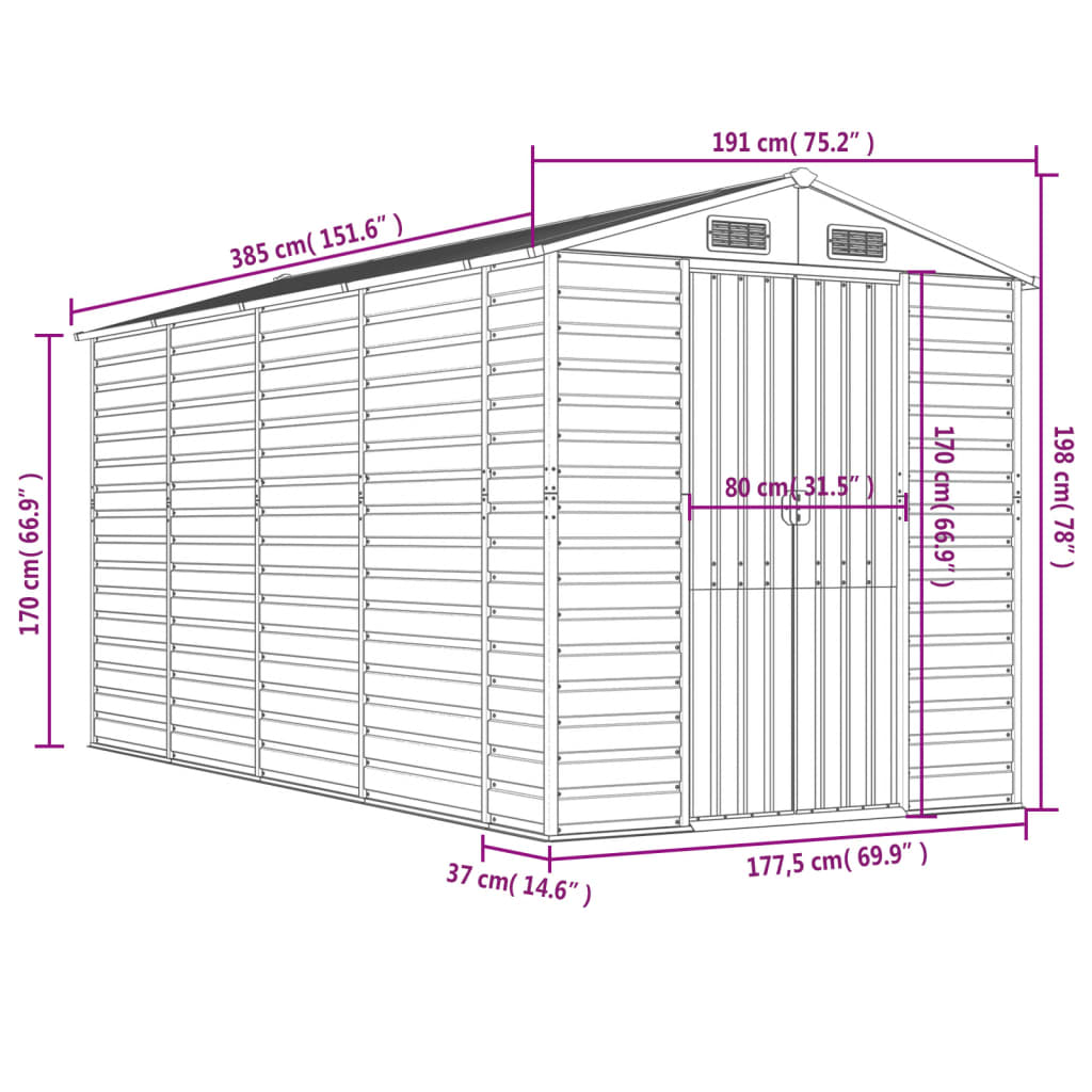 Gartenhaus Braun 191x385x198 cm Verzinkter Stahl