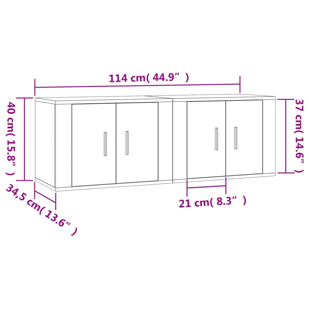 Meubles TV muraux, lot de 2, blanc, 57 x 34,5 x 40 cm