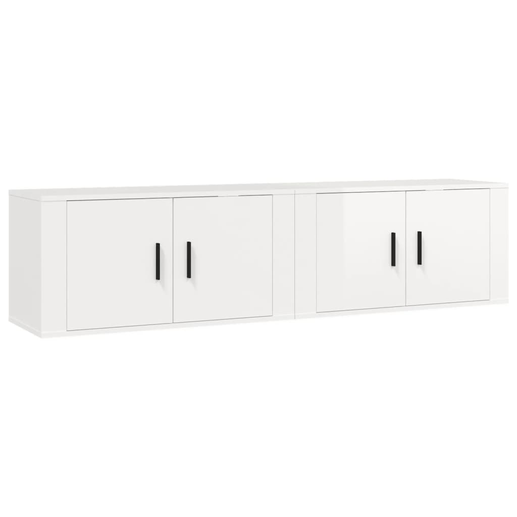Meubles TV muraux, 2 pièces, blanc brillant, 80 x 34,5 x 40 cm
